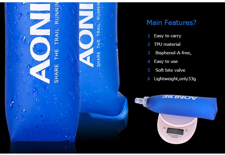 Aonijie pacote de hidratação frasco macio dobrável garrafa de água 250ml 500ml tpu livre para correr cintura saco colete sd09 sd10
