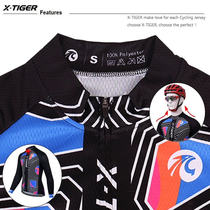 X-tiger 100% poliéster manga longa ciclismo jerseys mtb bicicleta ciclismo roupas primavera e outono hombre