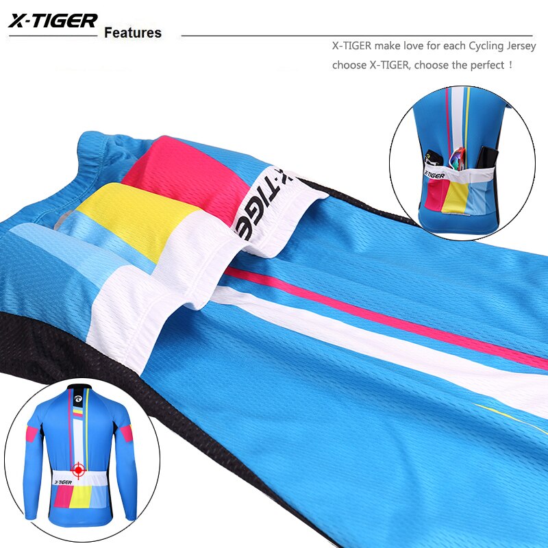 X-tiger 100% poliéster men manga longa ciclismo jerseys se encaixam confortável sun-protetor bicicleta de estrada superior jérsei primavera outono jerseys