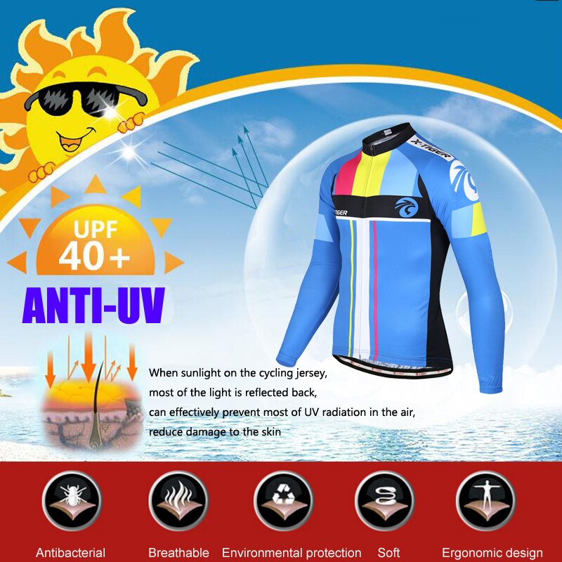 X-tiger 100% poliéster men manga longa ciclismo jerseys se encaixam confortável sun-protetor bicicleta de estrada superior jérsei primavera outono jerseys
