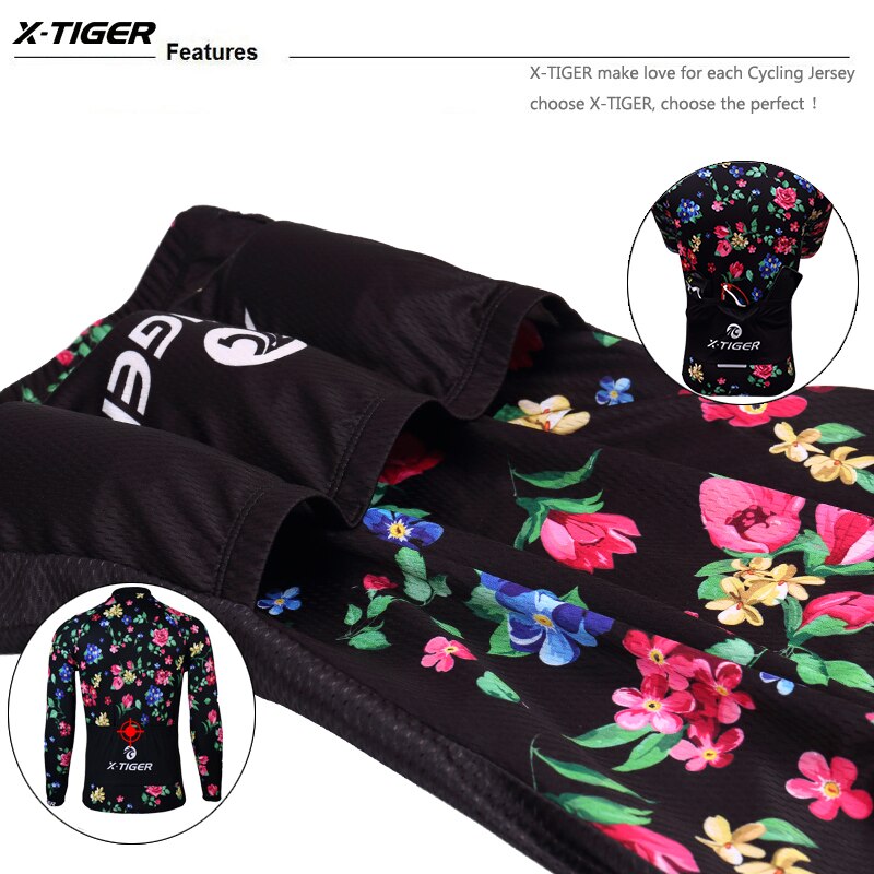 X-tiger 2019 outono pro ciclismo jerseys mtb ciclismo roupas de bicicleta respirável roupas maillot ciclismo esportiva com flores