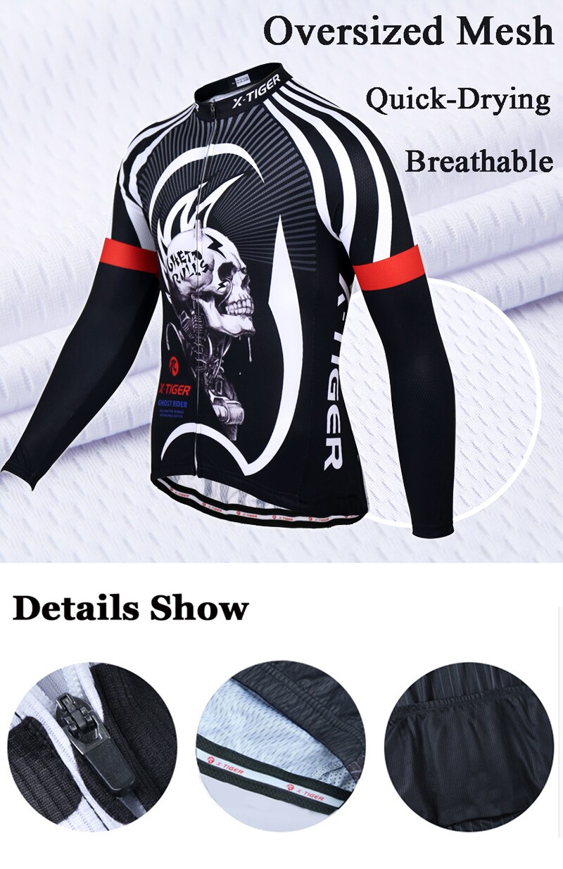 X-tiger 100% poliéster camisa de ciclismo masculina manga longa ropa ciclismo roupas de bicicleta secagem rápida roupas de equitação